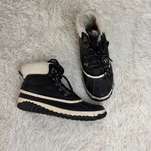 Waterproof JBU‎ Boots Winter Snow Boots Lace Up Black Faux Fur